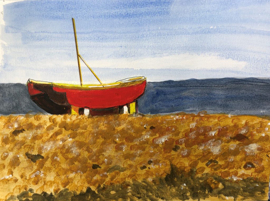Painting of a boat on Worthing seafront