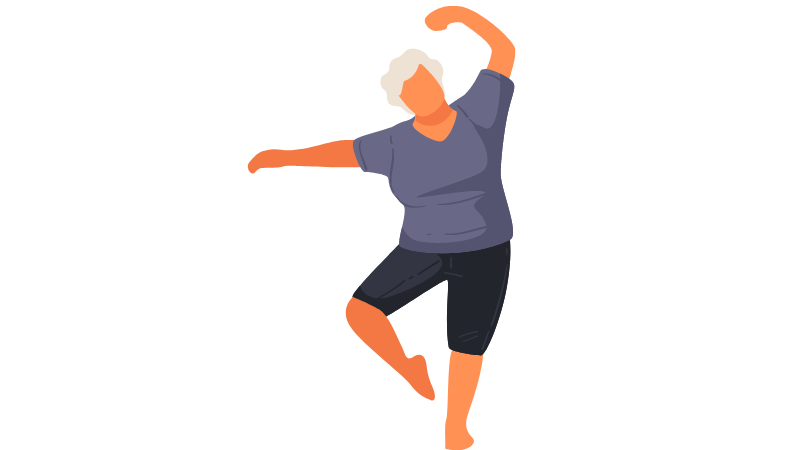 Graphic of an older lady in a gymnastic pose