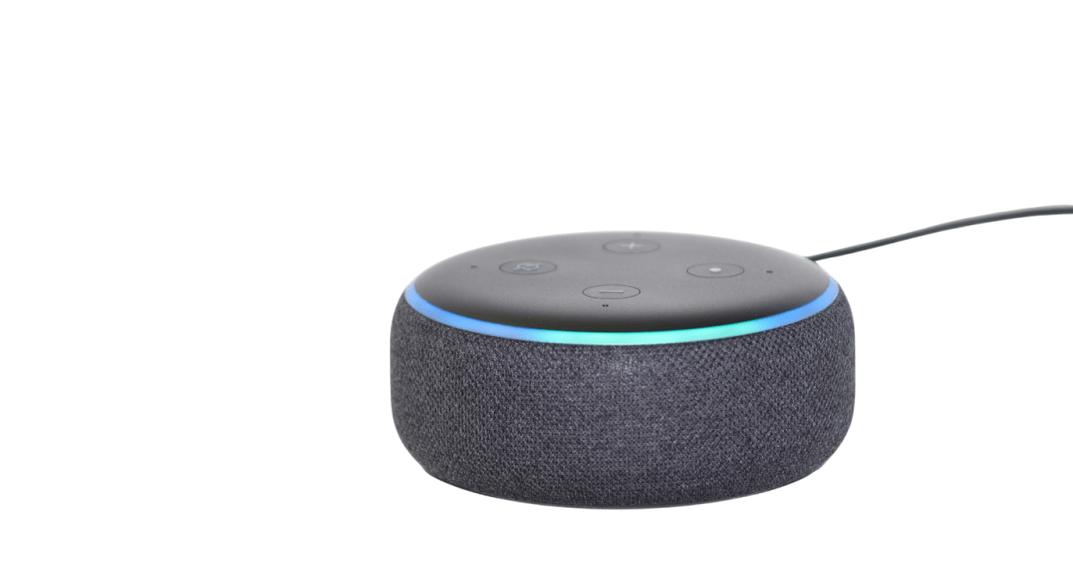 Photo shows an Amazon Echo smart speaker