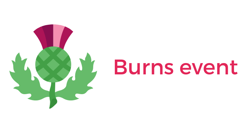 Graphic of a thistle to denote Scotland and the text 'Burns event'