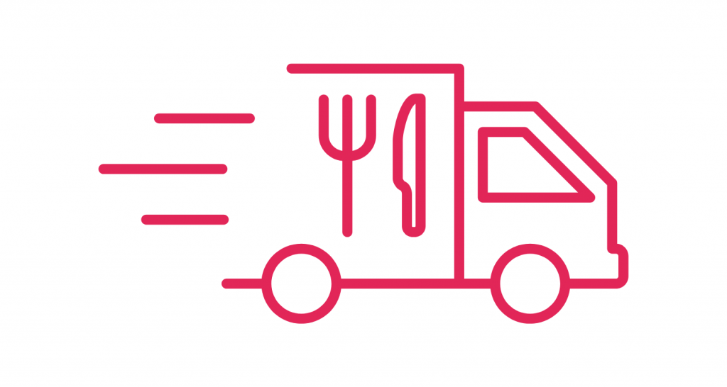 icon showing a van on the move with a knife and fork logo on the side