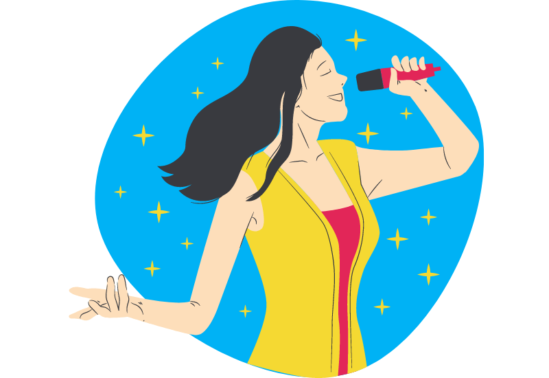 graphic of a lady singing into a microphone