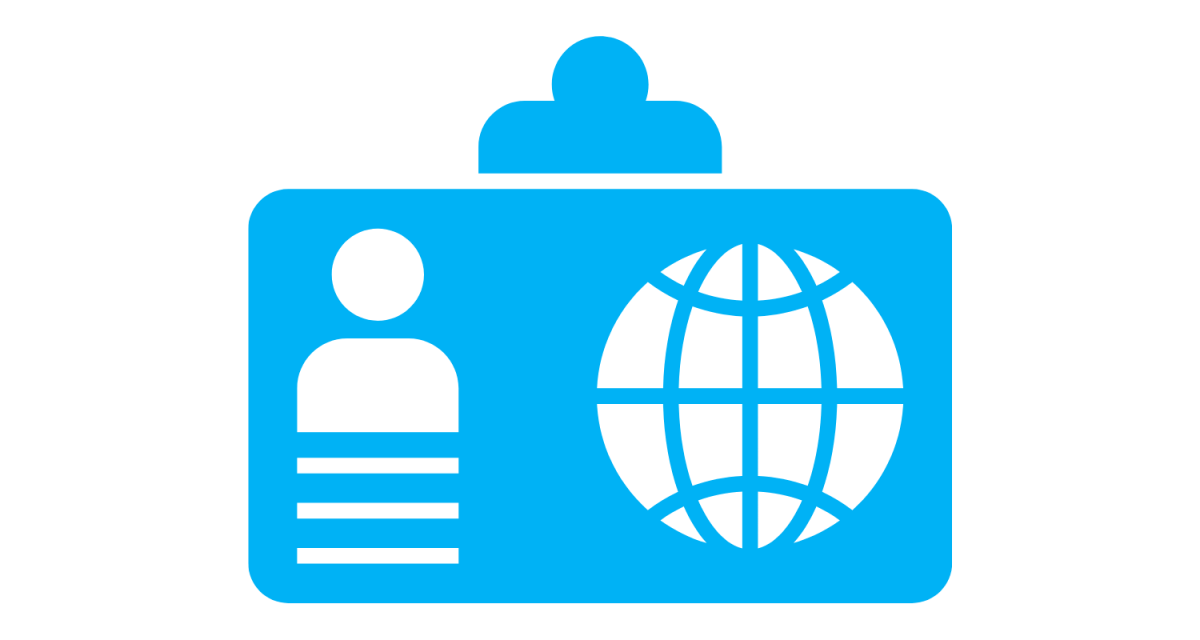graphic of a card shape with a person and globe image on it
