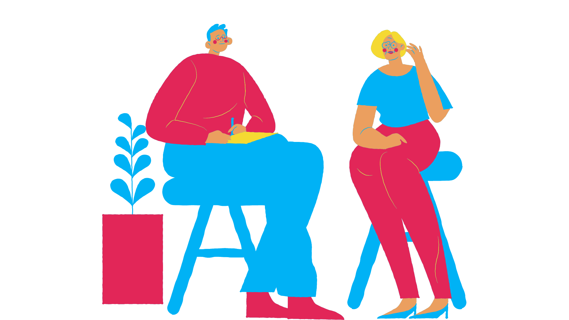 graphic of two people sitting together talking.