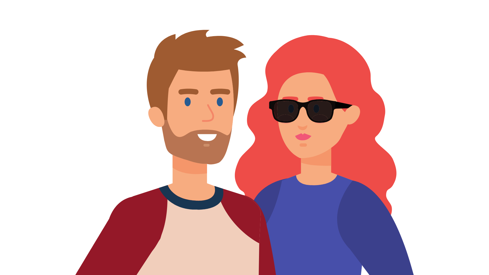 graphic of two young people, one of whom - the female - is wearing dark glasses.