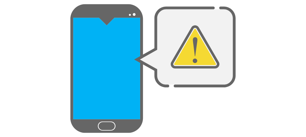 graphic of a smartphone with a yellow triangle exclamation mark emanating from it