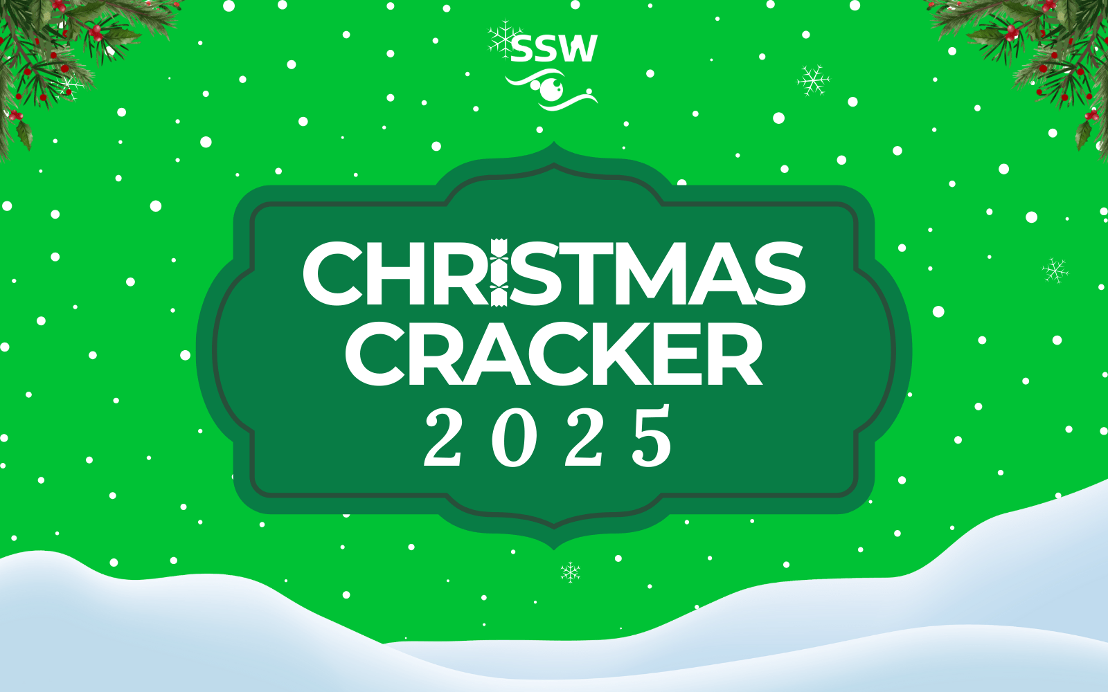 A banner with snow falling and the text 'SSW Christmas Cracker 2025' overlaid.